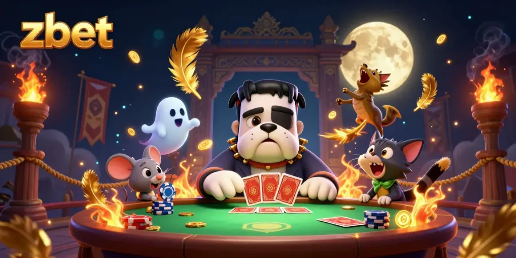 Zbet showcases a thrilling card game scene with unique characters, engaging players with high-stakes excitement.