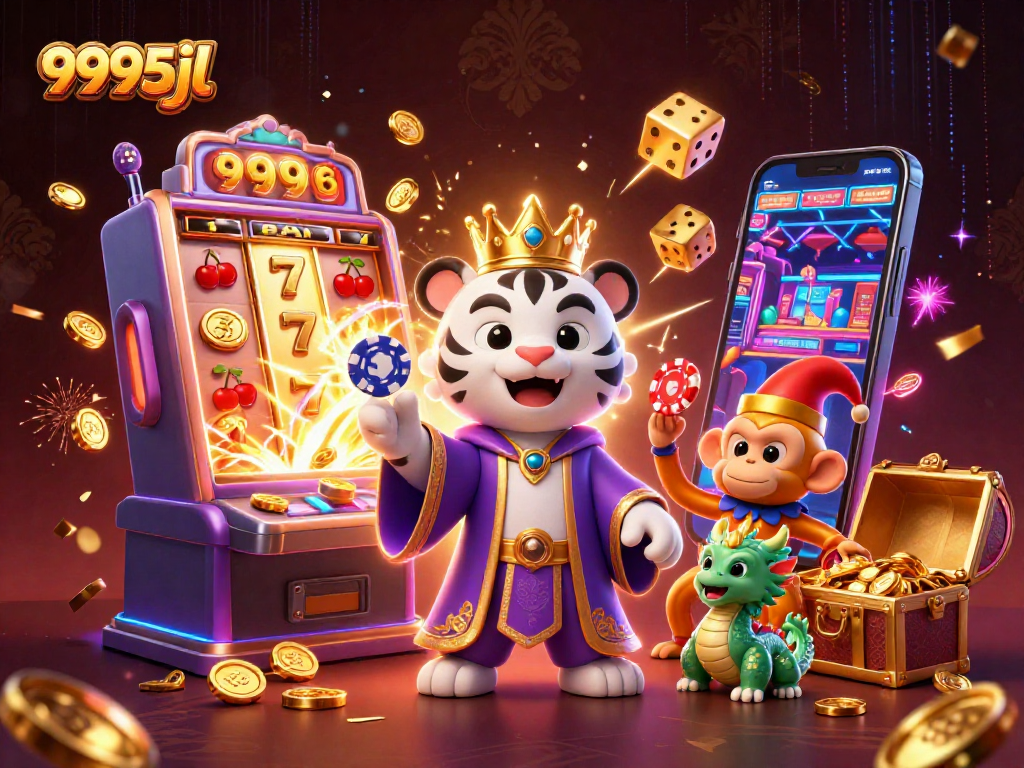 Experience the thrill of casino gaming with 9995jl’s vibrant illustration featuring iconic symbols and animated characters.