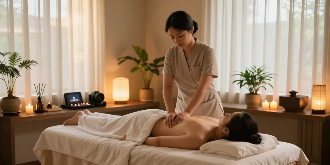 Calming 안산출장마사지 scene with a therapist at work in a serene spa.
