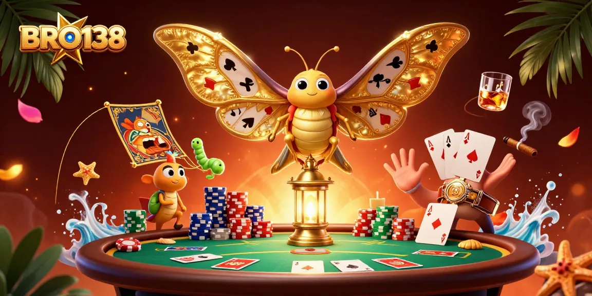 Experience thrill at BRO138 with vibrant tokens, poker setups, and enchanted gaming elements.