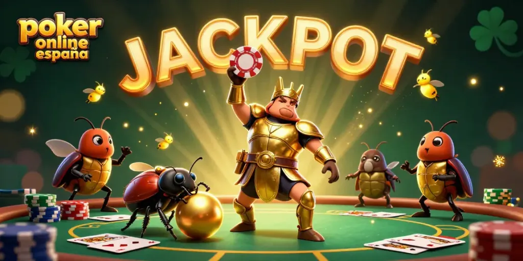 Juega al poker online España con una escena vibrante de personajes en un entorno de casino dinámico.